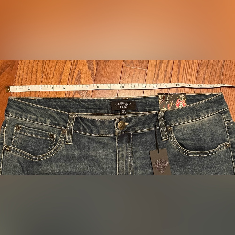 NWT ED HARDY Vintage Y2K Slim Flare Women Jeans Denim SZ 34 Stretch Skull NYC - Picture 15 of 15